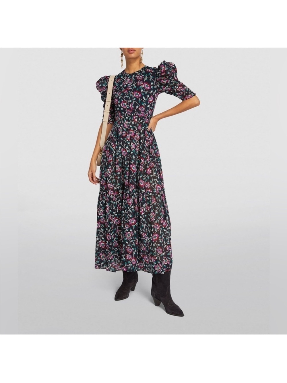 ISABEL MARANT Black Floral Maxi Dress with Open Back. Size EU 36/US small